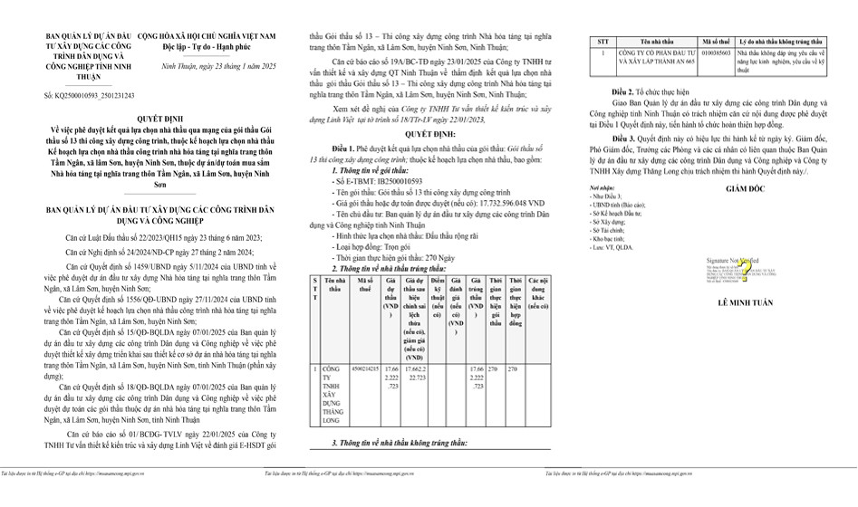 Ninh Thuận: Gói xây dựng hơn 17 tỷ về tay xây dựng Thăng Long Ninh Thuan: Goi xay dung hon 17 ty ve tay xay dung Thang Long