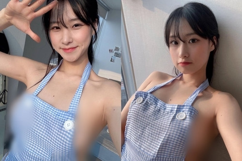 Mới đây, Irene tung ra hình ảnh "thả rông" hoàn toàn bộ ngực, chỉ diện một chiếc tạp dề kẻ caro xanh dương, tạo dáng bên cửa sổ, gây xôn xao cộng đồng mạng.