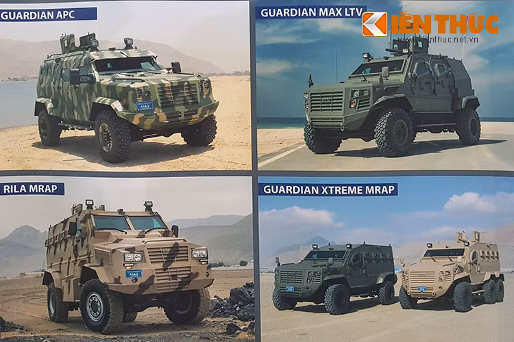 Hình ảnh giới thiệu bộ ba xe bọc thép chở quân và xe bọc thép kháng mìn do công ty International Armored Group, UAE chế tạo, hiện tại Việt Nam đang sở hữu một số ít xe bọc thép Guardian do IAG phát triển.