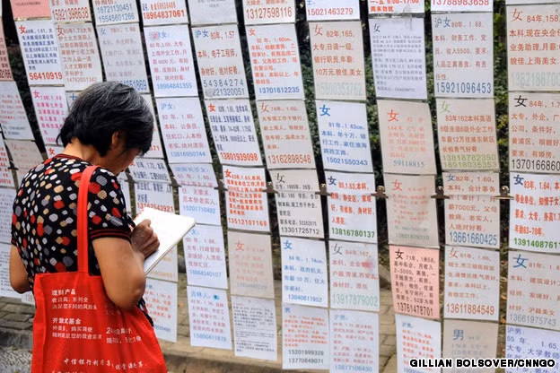 Tại Trung Quốc, một khu chợ độc đáo hoạt động định kỳ hàng tuần đó là chợ hôn nhân. Khi đến đây, các bậc cha mẹ nộp hồ sơ thông tin của con cái nhằm tìm kiếm đối tượng kết hôn cho con em mình.