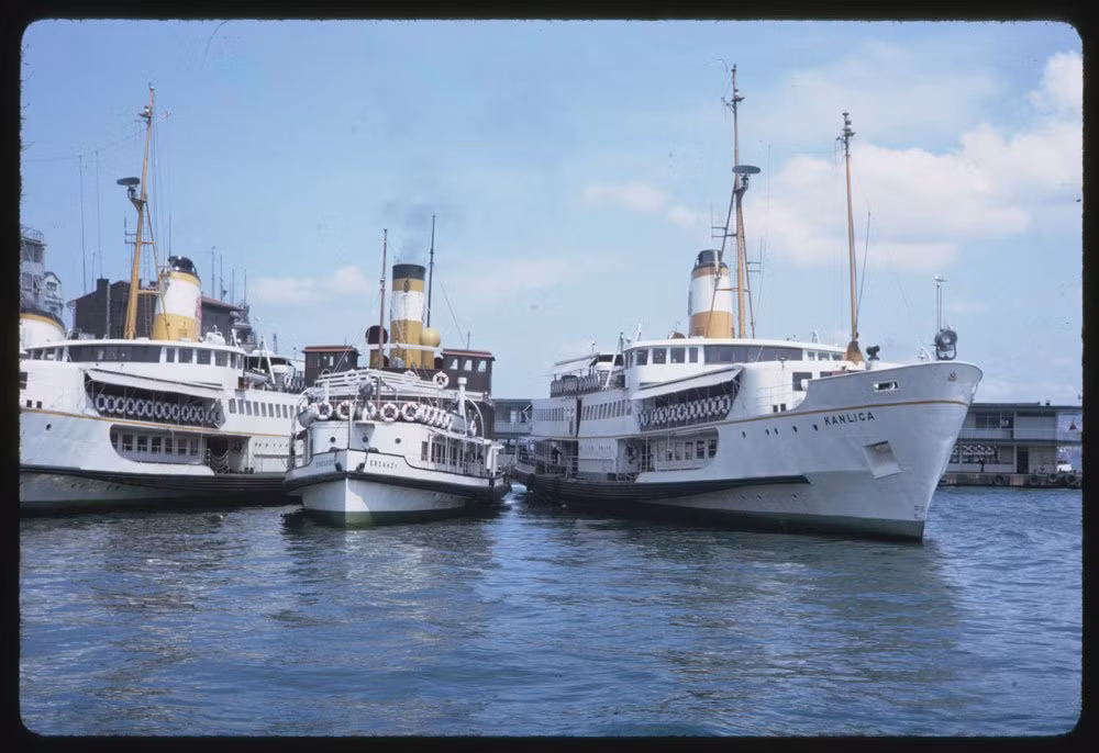 Bến cảng Golden Horn tấp nập các phà, tàu thuyền neo đậu. Trong ảnh là những chiếc phà cập bến.