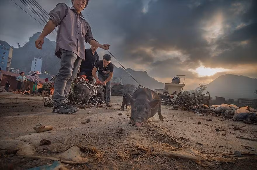 Tại các phiên chợ, nhiều mặt hàng được người dân địa phương bày bán như nông sản, thực phẩm, lợn...