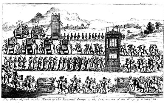 Quân đội thời Lê-Trịnh trong đám tang đương thời qua nét vẽ của người phương Tây. Ảnh: Trịnh Sinh.