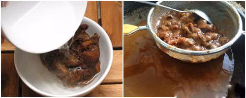 Cách pha mắm me: Đầu tiên bạn bóc bỏ vỏ quả me lấy phần thịt me ngâm vào nước nóng khoảng 15 phút, tiếp đó dùng thìa dầm nhẹ lọc qua rây để lấy nước cốt me.