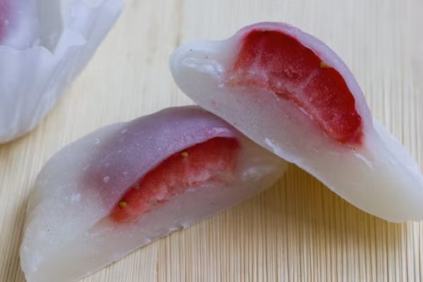 Bánh mochi đào chín.