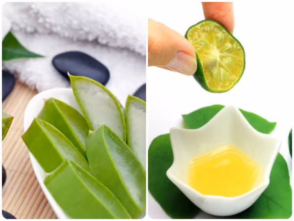  Mặt nạ nha đam và chanh: Nha đam có tác dụng dưỡng ẩm và chứa các chất chống viêm, chống lão hóa giúp làm trẻ hóa làn da và chống lại các dấu hiệu lão hóa da. Cách làm: Trộn 1 thìa canh gel nha đam và 1/2 thìa nước cốt chanh vào trong bát. Thoa lên mặt và cổ. Để yên trong 15-20 phút rồi rửa mặt sạch.