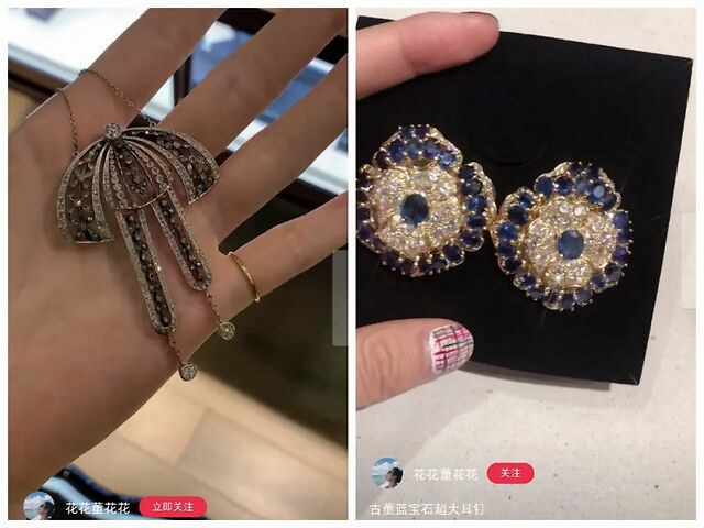 Bộ sưu tập dây chuyền cổ và hoa tai sapphire của cô.