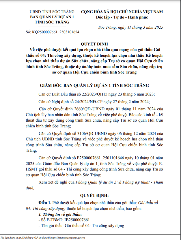 Soc Trang: Cty Chanh Hung trung goi sua chua tru so Hoi Cuu chien binh