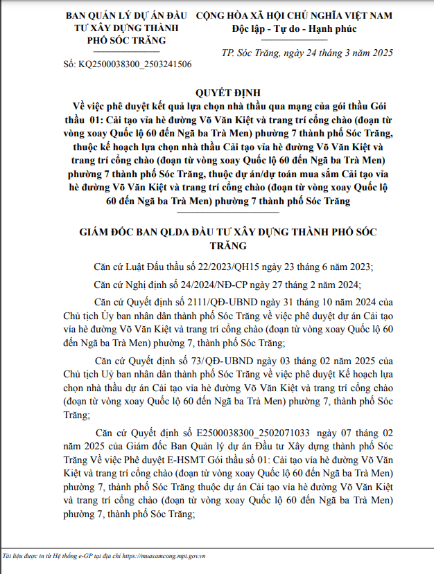 Sóc Trăng: Gói thầu cải tạo vỉa hè hơn 8 tỷ về tay ai? Soc Trang: Goi thau cai tao via he hon 8 ty ve tay ai?