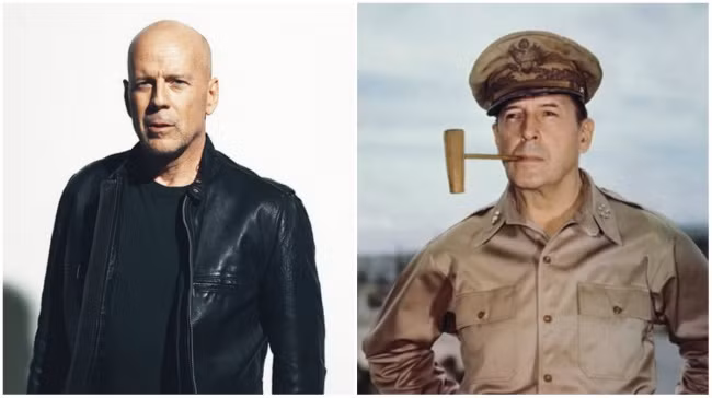 Người song trùng của nam diễn viên Bruce Willis (bên trái ảnh) là Tướng Douglas MacArthur nổi tiếng hồi Chiến tranh thế giới 2.