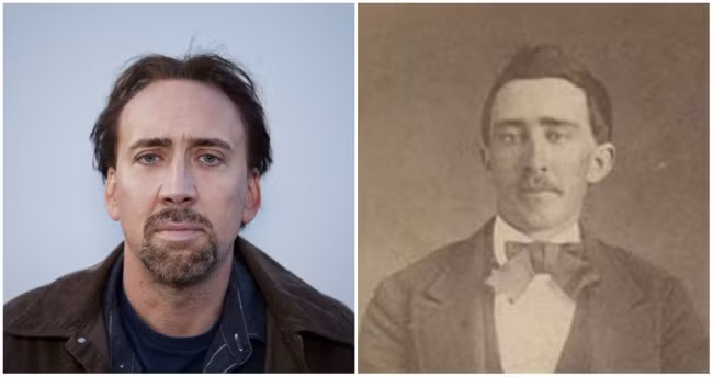 Nam diễn viên Nicolas Cage (bên trái) có ngoại hình khá giống một người lính trong thời Nội chiến Mỹ.