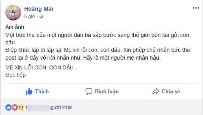 Bức thư mẹ chồng gửi xin lỗi con dâu khiến người đọc cay cay khóe mắt