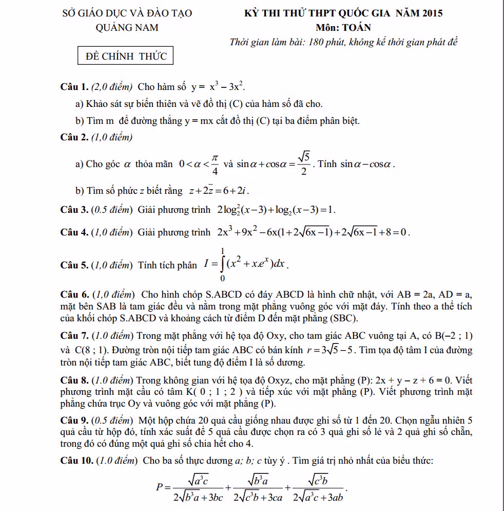 De thi thu THPT quoc gia 2015 mon Toan tinh Quang Nam