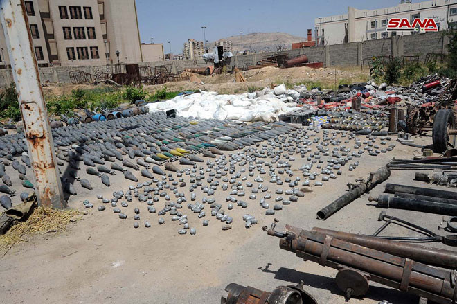 Số trang thiết bị quân sự, y tế này hiện đang được tập kết tại một địa điểm ở Nam Damascus.