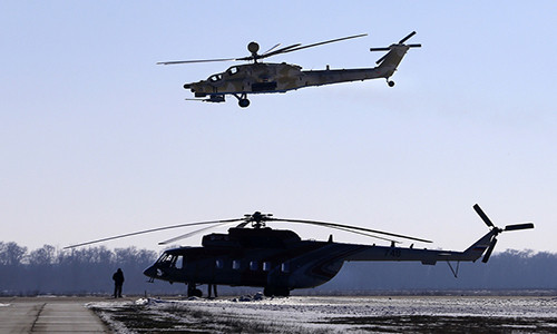 Trực thăng "Thợ săn đêm" Mi-28NE của Nga. Ảnh: TASS.