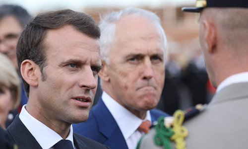 Tổng thống Pháp Emmanuel Macron và Thủ tướng Australia Malcolm Turnbull.
