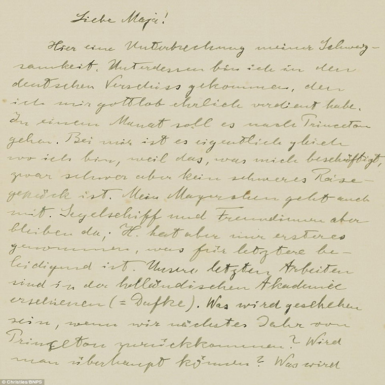 Một trong những bức thư tay được ông Einstein viết gửi cho em gái Maja hồi năm 1933.