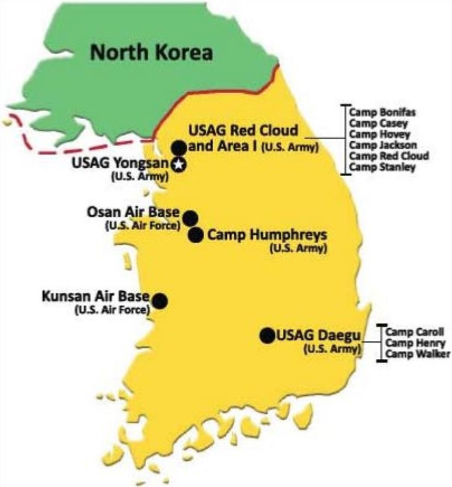 Một số căn cứ Mỹ tại Hàn Quốc. Nguồn: Stars and Stripes.