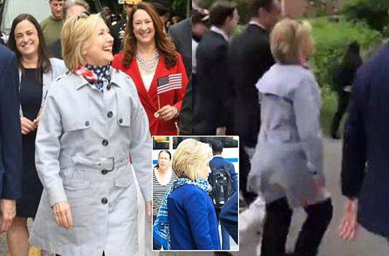 “Liệu có phải bà Clinton đang phải đeo đai kéo giãn cột sống? Có điều gì đó không tự nhiên về tư thế cũng như trang phục của bà. Thật kỳ quặc”, một người viết trên Twitter. Ảnh: Longroom.