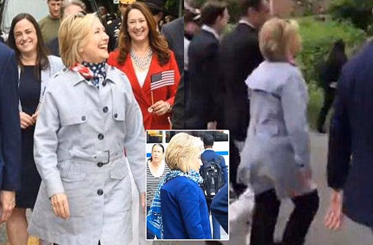 “Liệu có phải bà Clinton đang phải đeo đai kéo giãn cột sống? Có điều gì đó không tự nhiên về tư thế cũng như trang phục của bà. Thật kỳ quặc”, một người viết trên Twitter. Ảnh: Longroom.