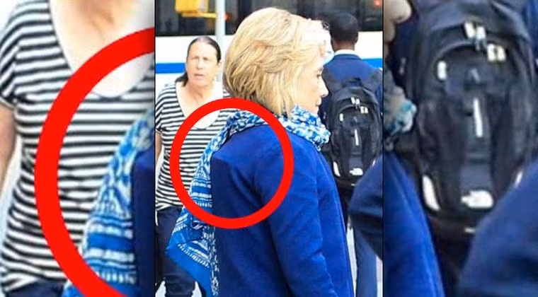 Bức ảnh chụp lại cho thấy, chiếc áo khoác mà bà Clinton mặc trên người khi đó cũng bị phồng bất thường ở phần lưng. Ảnh: Twitter.