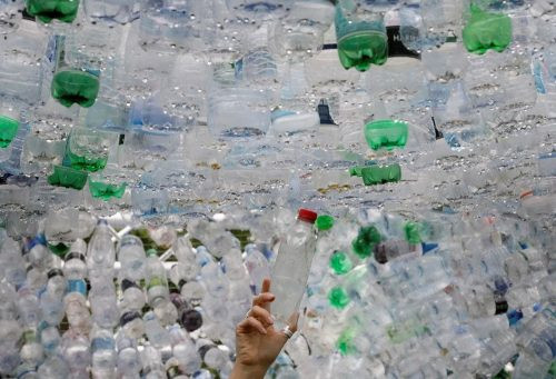 Chai nhựa được sắp xếp một cách rất nghệ thuật.