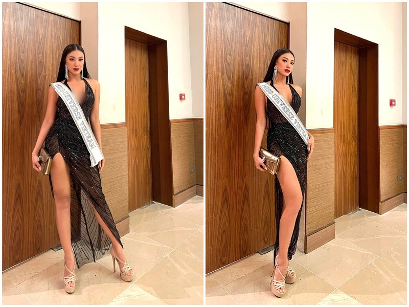 Tham gia cuộc thi Miss Universe 2021 - Hoa hậu Hoàn vũ Thế giới 2021, Á hậu Kim Duyên đến nay thường sử dụng trang phục của NTK trong nước kết hợp với phụ kiện hàng hiệu.