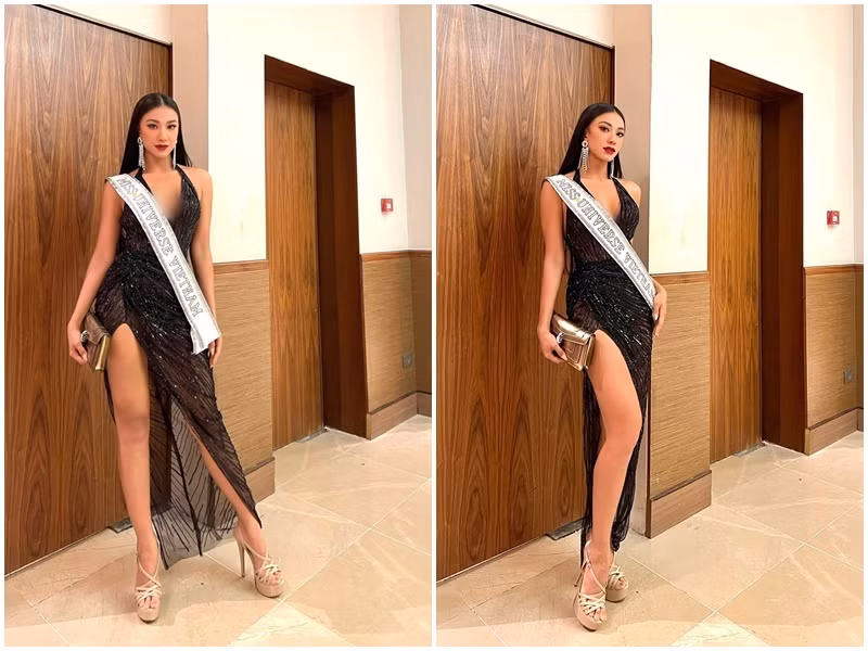 Tham gia cuộc thi Miss Universe 2021 - Hoa hậu Hoàn vũ Thế giới 2021, Á hậu Kim Duyên đến nay thường sử dụng trang phục của NTK trong nước kết hợp với phụ kiện hàng hiệu.