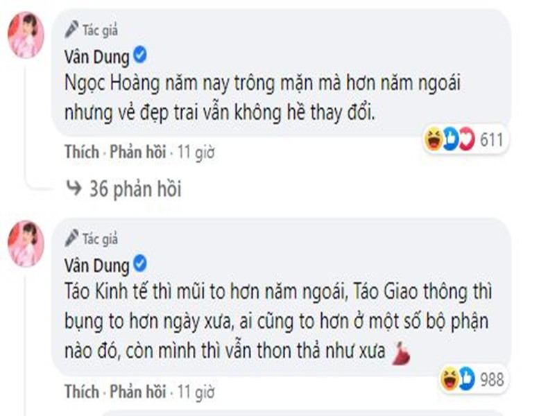“Táo bà” có những bình luận hài hước về các đồng nghiệp. Ảnh chụp màn hình