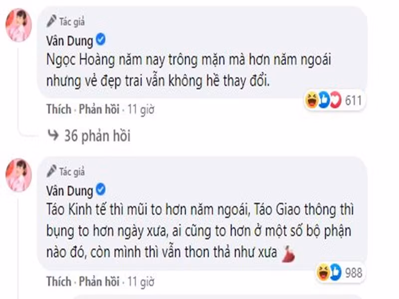 “Táo bà” có những bình luận hài hước về các đồng nghiệp. Ảnh chụp màn hình