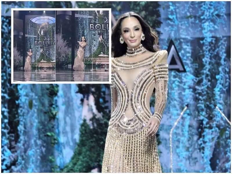 Đại diện Bolivia lại suýt ngã ở phần thi trang phục dạ hội. Ảnh: Vietnamnet, Global Beauties