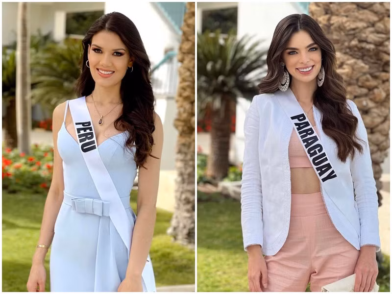 Đại diện Peru và Paraguay khoe vẻ thanh lịch, gợi cảm thi phỏng vấn. Ảnh: Missosology