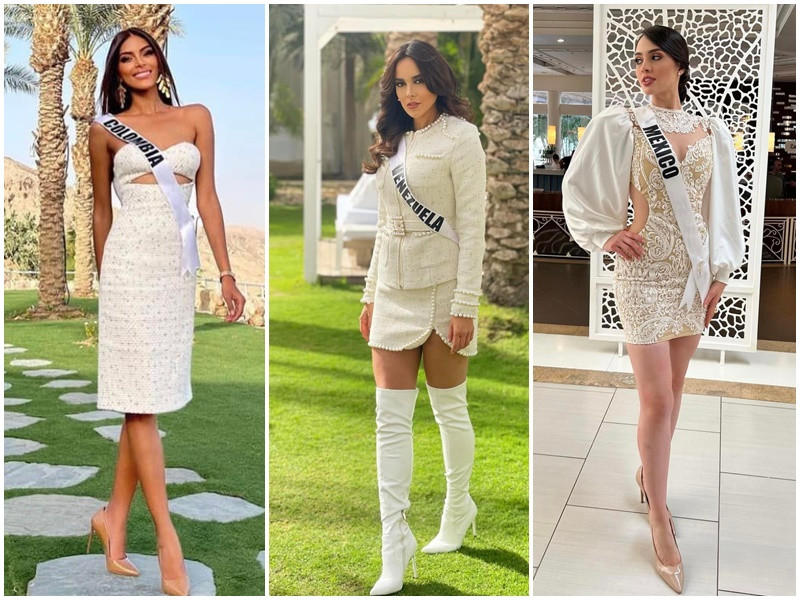 Đại diện Colombia, Venezuela, Mexico đồng loạt chọn trang phục tông trắng. Ảnh: Missosology