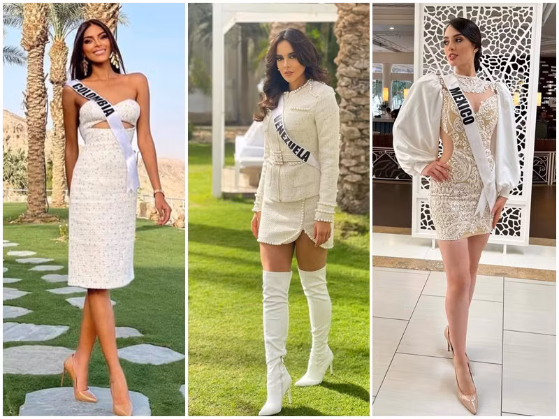 Đại diện Colombia, Venezuela, Mexico đồng loạt chọn trang phục tông trắng. Ảnh: Missosology