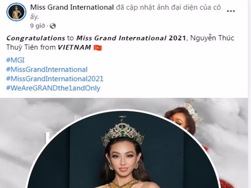 Fanpage cuộc thi Hoa hậu Hòa bình Quốc tế đã để ảnh Thùy Tiên làm ảnh đại diện.