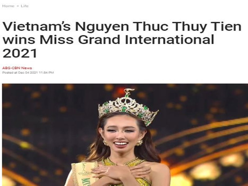 Thùy Tiên còn xuất hiện trên tờ ABS-CBN của Philippines. ABS-CBN viết đại diện Việt Nam đánh bại đại diện Ecuador ở câu hỏi cuối cùng.