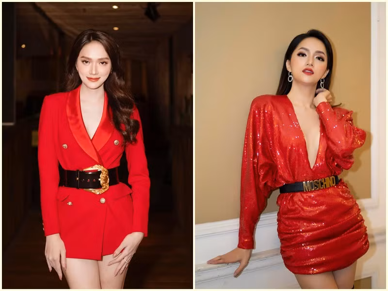 Trong tủ đồ của Hương Giang, trang phục gam đỏ có nhiều kiểu dáng.