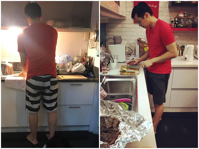 Người đẹp hạnh phúc khoe hình ảnh ông xã không ngần ngại phụ giúp rửa bát, nấu ăn.