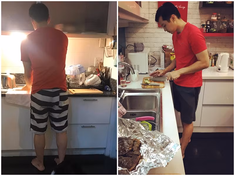 Người đẹp hạnh phúc khoe hình ảnh ông xã không ngần ngại phụ giúp rửa bát, nấu ăn.