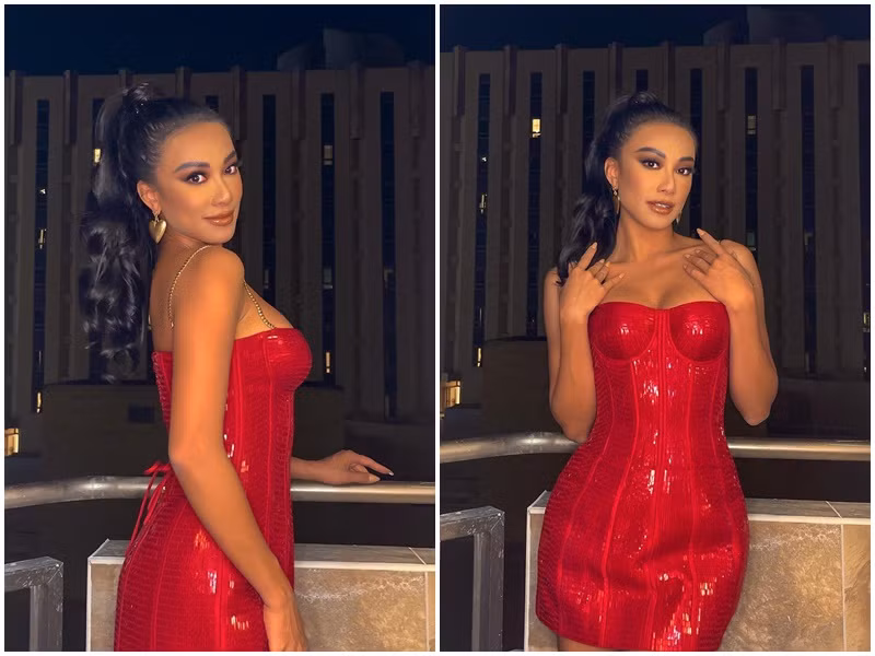 Mới đây, Kim Duyên diện váy cúp ngực khoe vòng một nóng bỏng. Ảnh: FB Kim Duyên