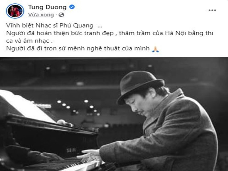 Tùng Dương cũng gửi lời vĩnh biệt đến nhạc sĩ Phú Quang.