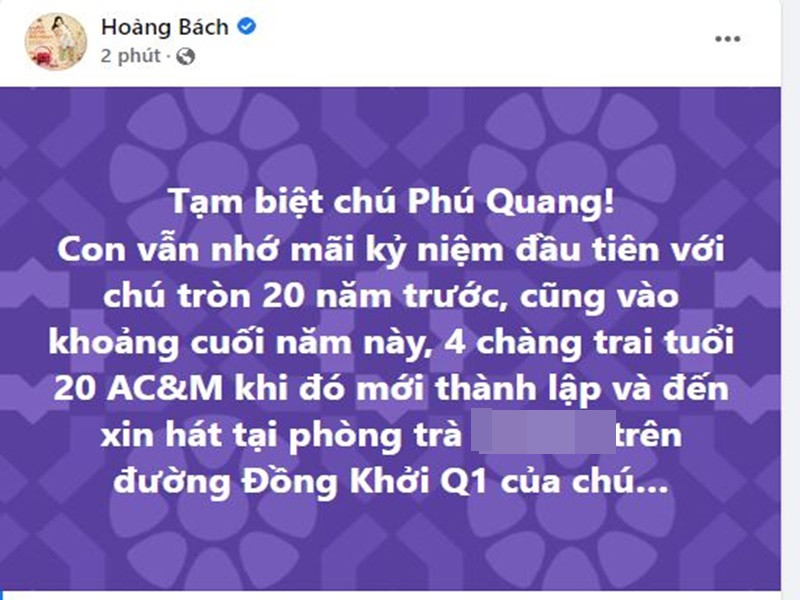 Hoàng Bách nhớ lại cách đây 20 năm, anh và các thành viên của nhóm đến xin hát tại phòng trà của nhạc sĩ Phú Quang.