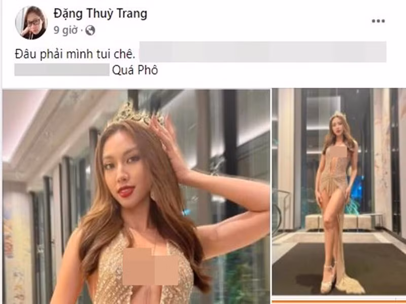 Khi Thùy Tiên ở Thái Lan thi đấu, Thùy Trang liên tục đăng tải status chê trang phục của Thùy Tiên. Ảnh chụp màn hình