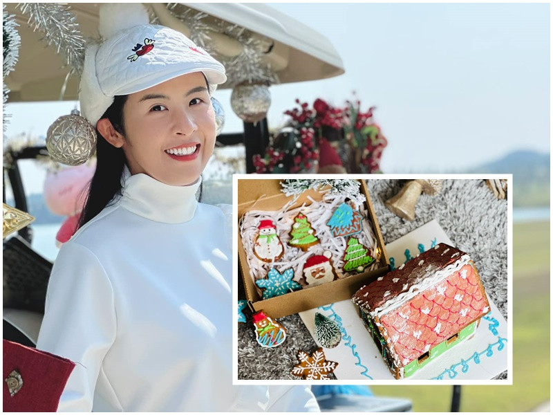 Hoa hậu Ngọc Hân trổ tài làm bánh đậm chất Giáng sinh.