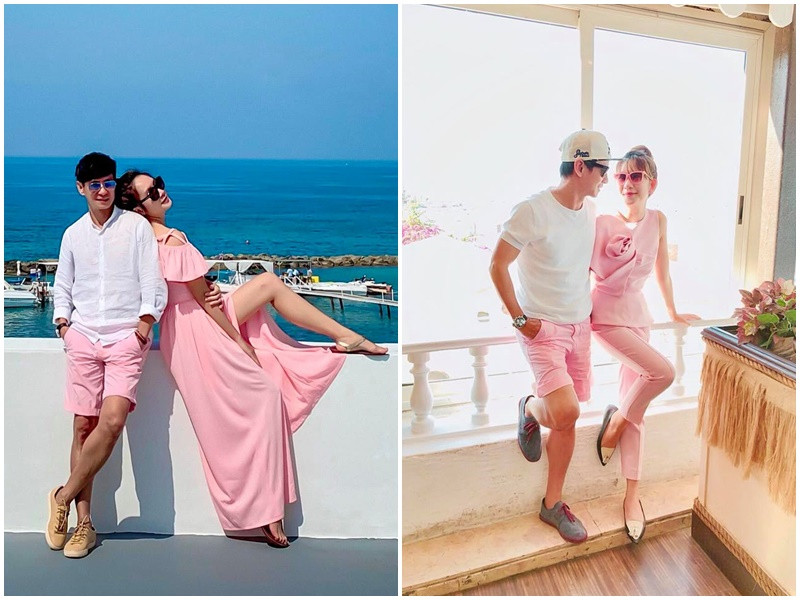 Lý Hải tỏ ra chiều chuộng Minh Hà khi không ngại diện đồ cùng tông màu với bà xã.