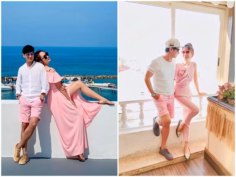 Lý Hải tỏ ra chiều chuộng Minh Hà khi không ngại diện đồ cùng tông màu với bà xã.