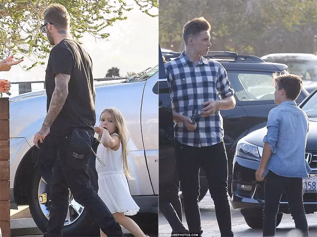 Trước đó một ngày, gia đình David Beckham và Victoria đưa nhau đi ăn để mừng ngày cậu con trai cả Brooklyn đã vượt qua kỳ thi tốt nghiệp cấp 2.