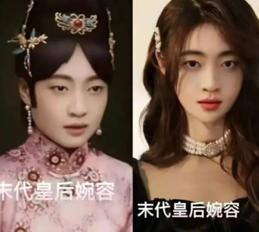 Hình ảnh mô phỏng thời hiện đại bằng AI của hoàng hậu Uyển Dung - phi tần của hoàng đế Phổ Nghi cho thấy bà là một tuyệt sắc mỹ nhân. Những đường nét trên gương mặt của bà vô cùng hài hòa, xinh đẹp không kém các hoa hậu ngày nay.