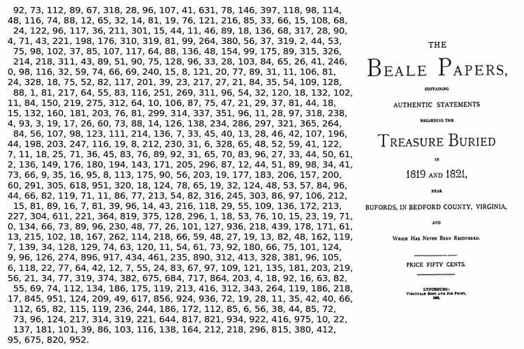 Nội dung của bản mã thứ hai chỉ dẫn đến kho báu là: "Tôi đã đặt nó ở một bang vùng Bedford - cách trung tâm Buford khoảng bốn dặm, trong một cái hầm cách sáu bàn chân tính từ mặt đất...". Do chưa giải mã được bản mã số 1 và 3 nên vị trí kho báu Beale triệu USD vẫn là một bí ẩn lớn.