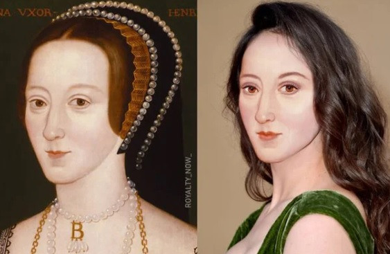 Từ những bức ảnh, tranh vẽ hoặc tượng, nghệ sĩ Becca Saladin đã sử dụng AI để mô phỏng dung mạo của một số nhân vật nổi tiếng lịch sử trong thời hiện đại. Trong ảnh là hoàng hậu Anne Boleyn nổi tiếng nước Pháp. Nhờ AI, hình ảnh bà hoàng này trong thế kỷ 21 khiến nhiều người bất ngờ khi thấy bà là một mỹ nhân.